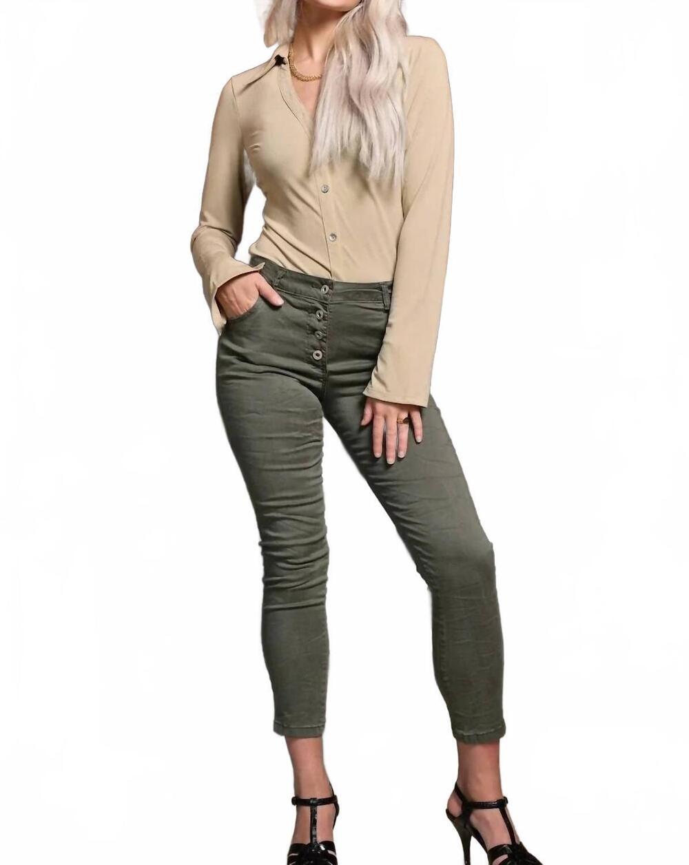 NEW BELLE D'AMOUR the crinkled button-fly jogger in army green